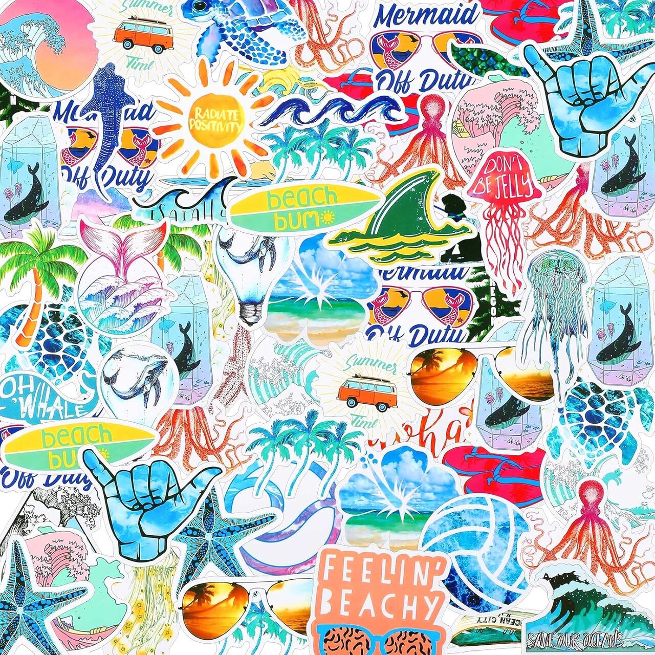 100 Pcs Beach Stickers for Water Bottles Sea Stickers Waterproof Vinyl Decals
